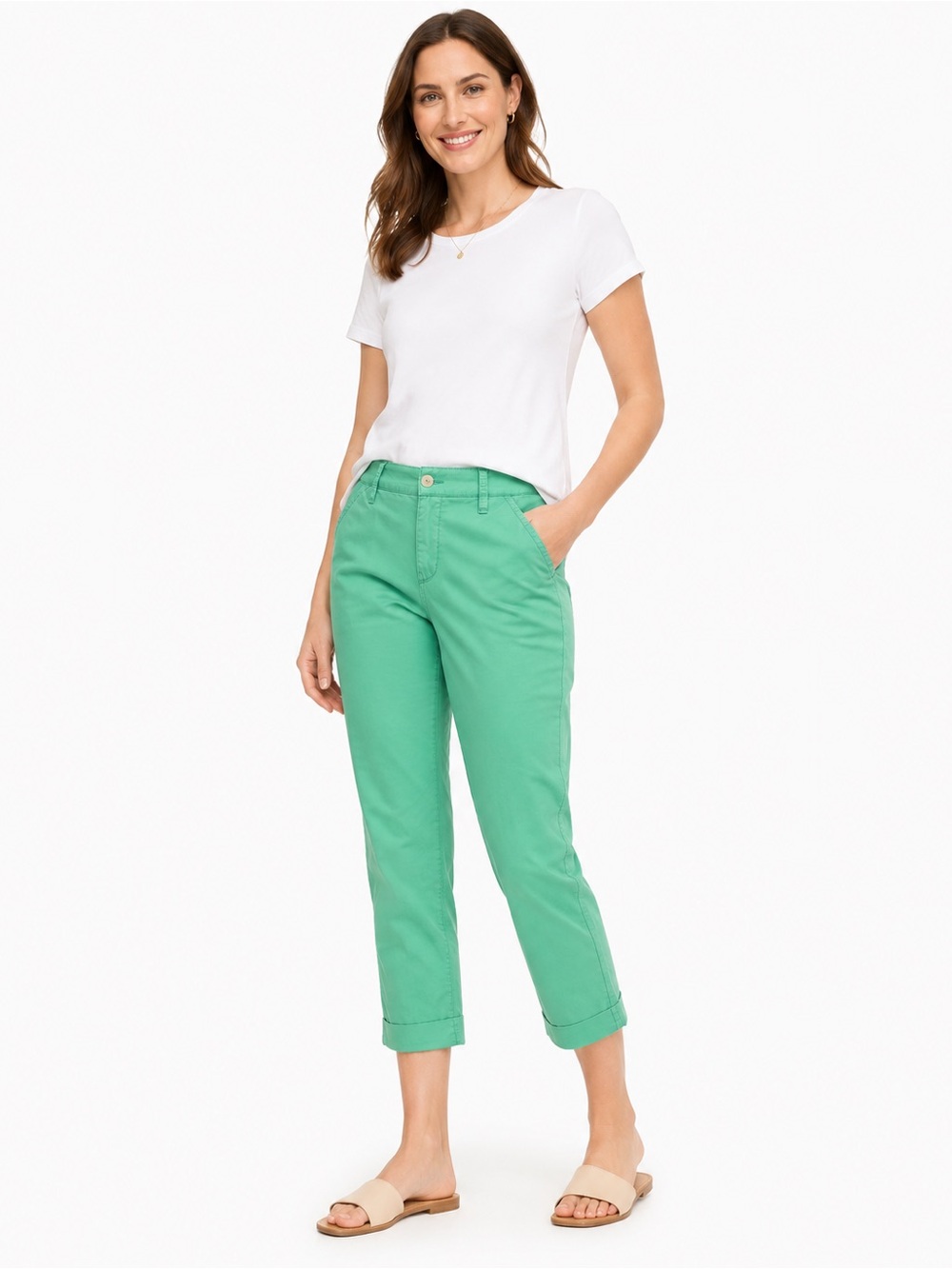 Jag Women’s Cuffed Crop Chino Pant, Green, Size 8